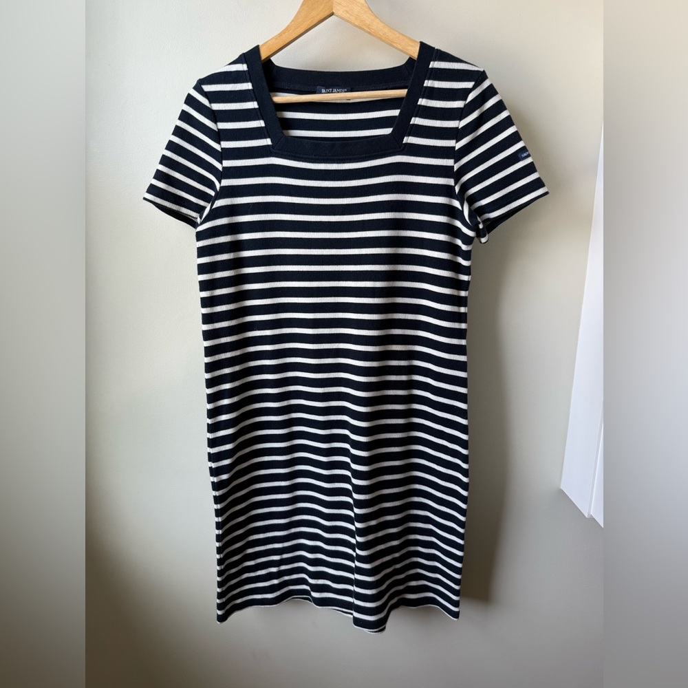 SAINT JAMES Nautical Striped Knit Dress Coastal French Parisian‎ Preppy Navy 10